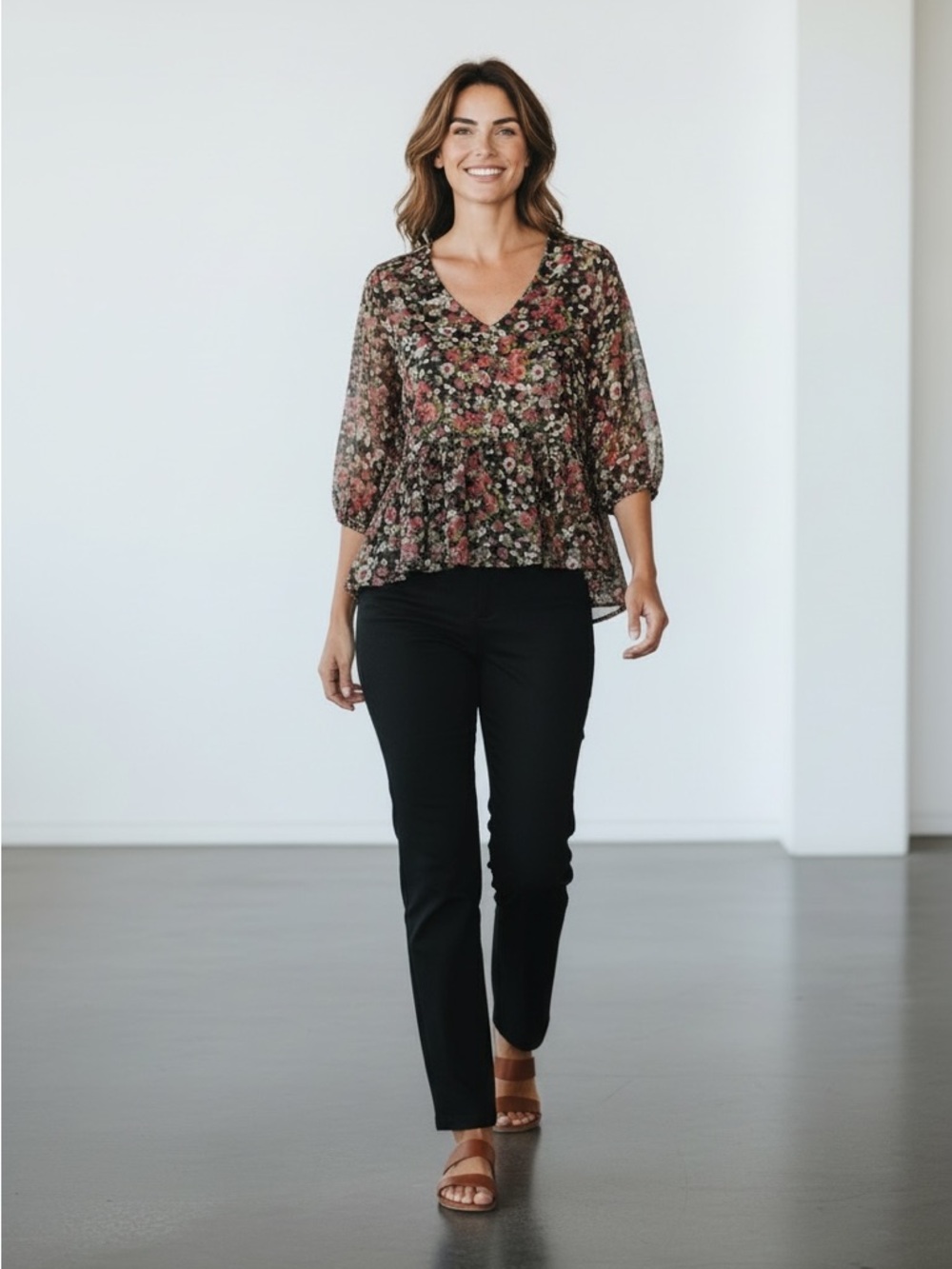 Full Tilt Floral Sheer Hi-Low Boho Style Top/Blouse Back Opening/Cutout Size M - Picture 12 of 13